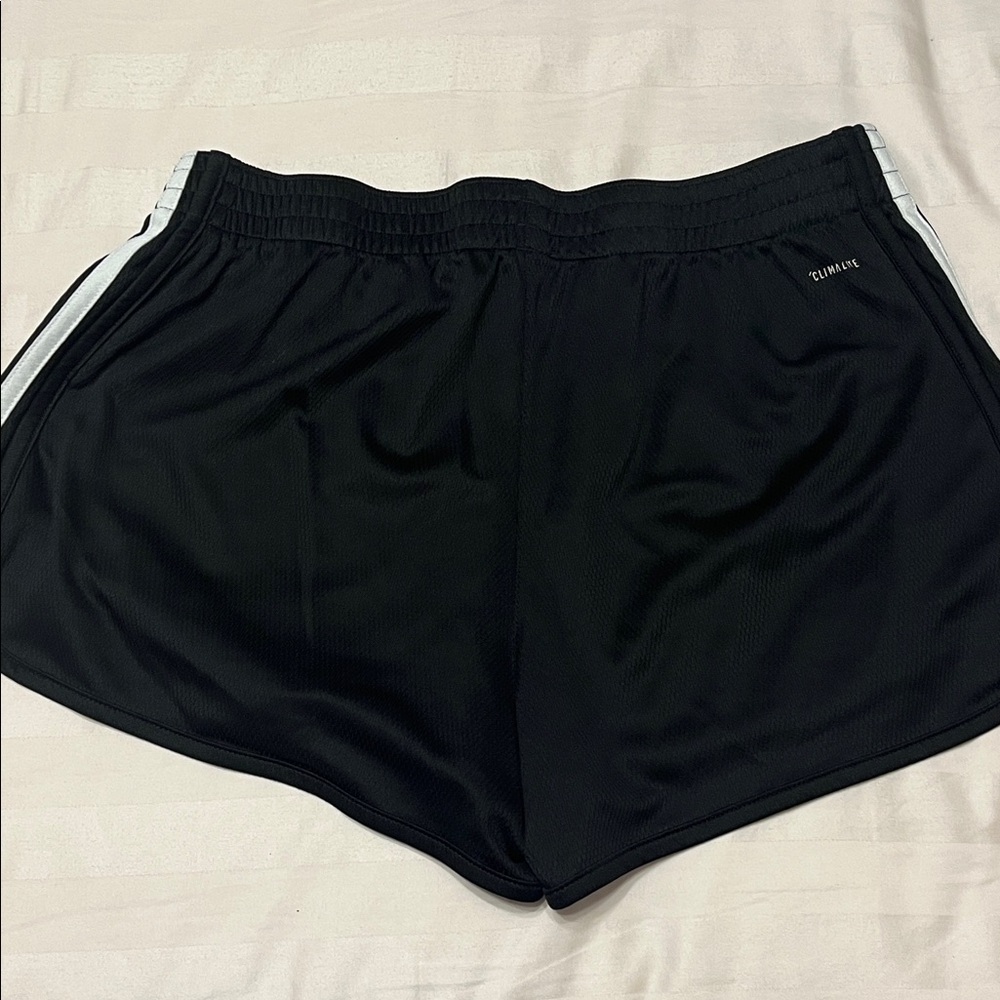 Adidas Women's Black Athletic Shorts with White Stripes - Picture 3 of 4